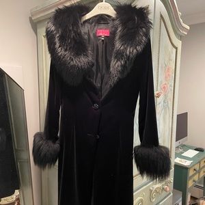 Vintage Escada long velvet coat/fox trim